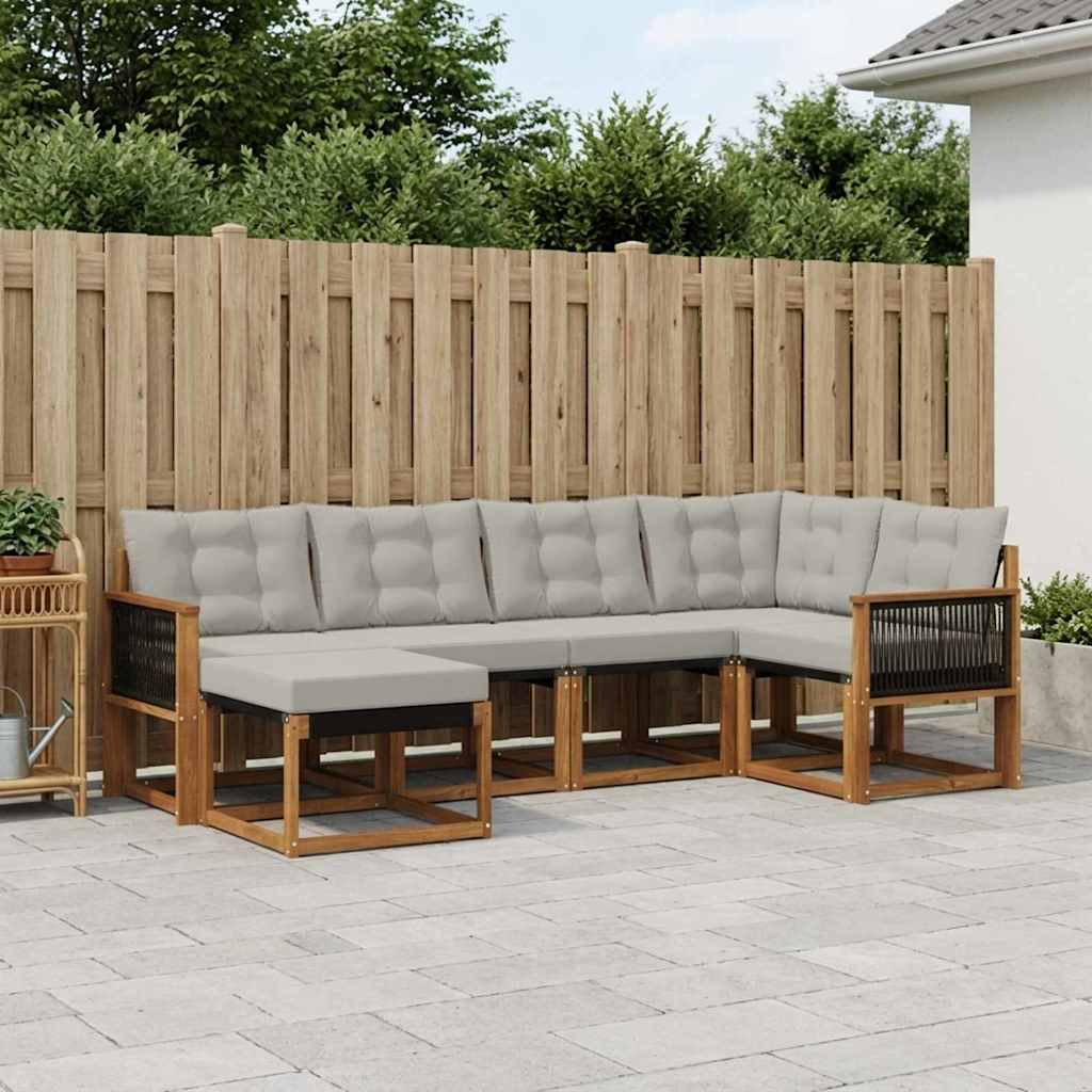 vidaXL Conjunto de sofás de exterior 6 uds. Natural y Gris Claro