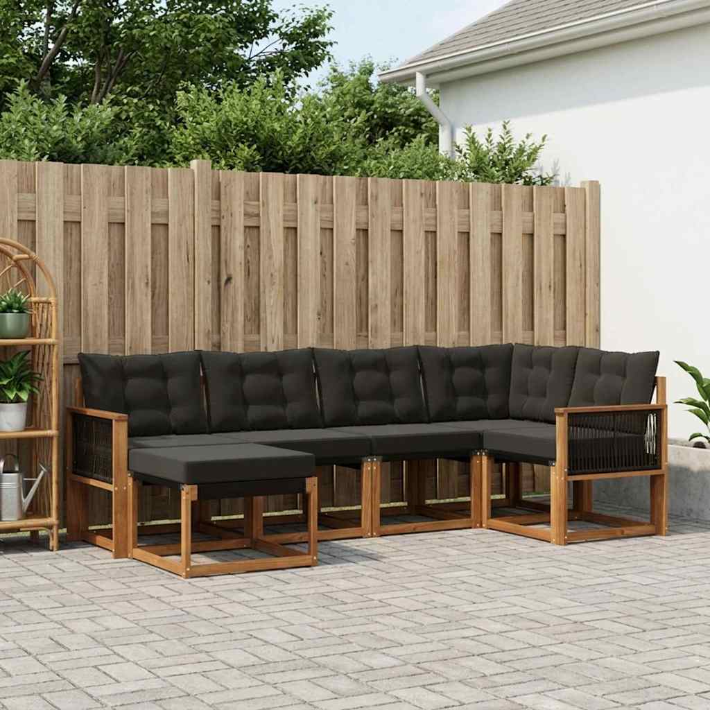 vidaXL Conjunto de sofás de exterior 6 uds. Natural y negro