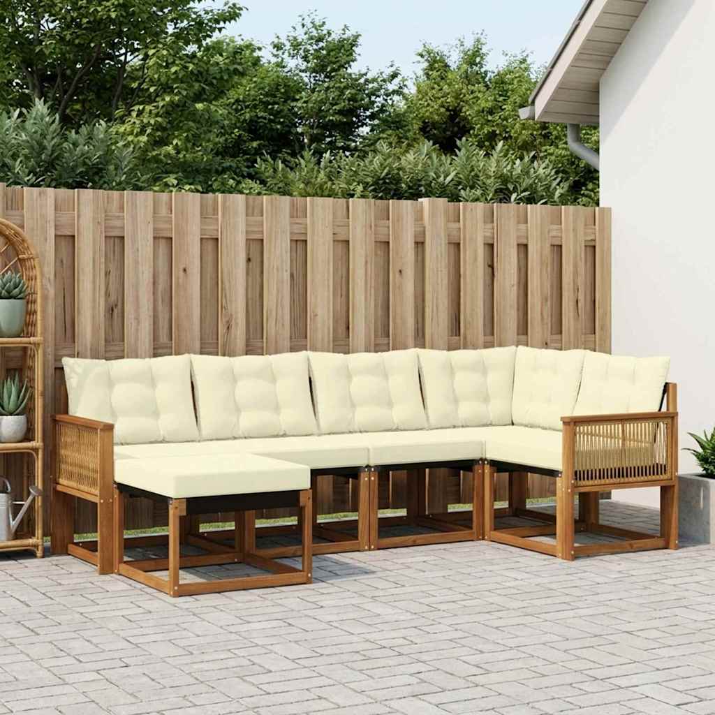 vidaXL Conjunto de sofás de exterior 6 uds. Natural y Crema