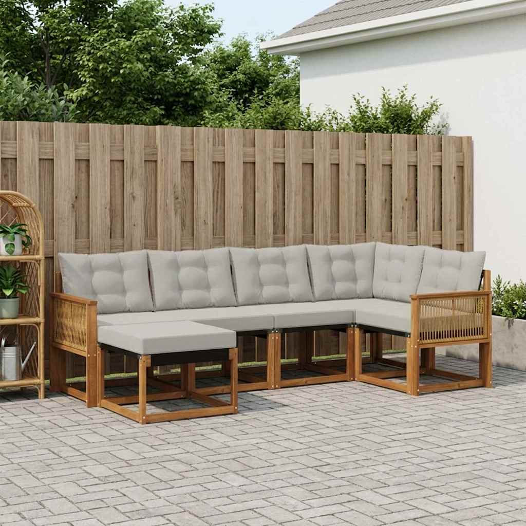 vidaXL Conjunto de sofás de exterior 6 uds. Natural y Gris Claro