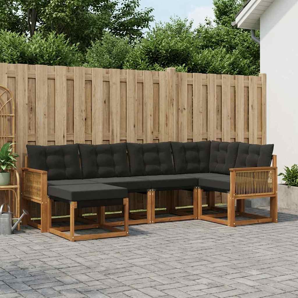 vidaXL Conjunto de sofás de exterior 6 uds. Natural y negro