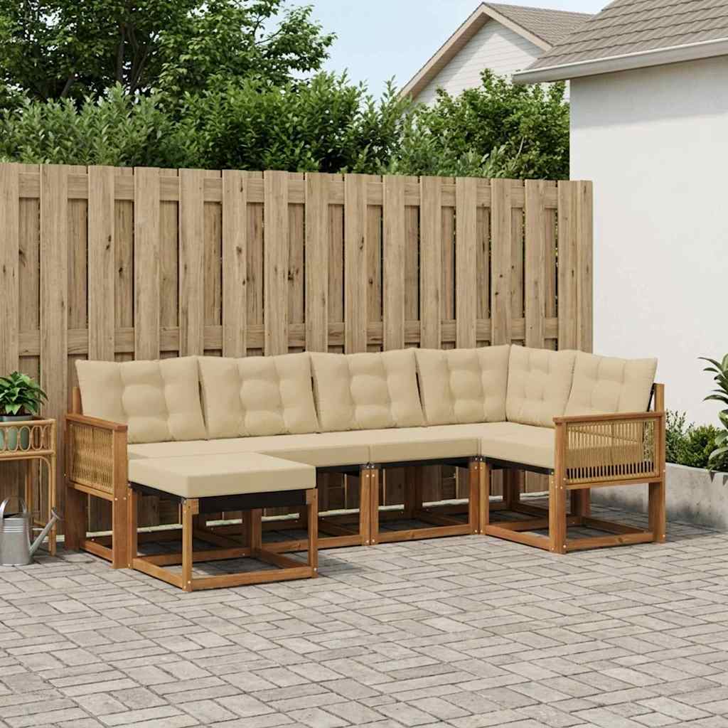 vidaXL Conjunto de sofás de exterior 6 uds. Natural y Beige