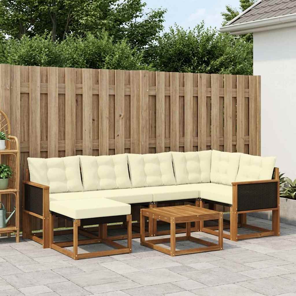 vidaXL Conjunto de sofás de exterior 7 uds. Natural y Crema