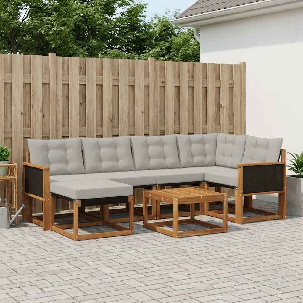 vidaXL Conjunto de sofás de exterior 7 uds. Natural y Gris Claro