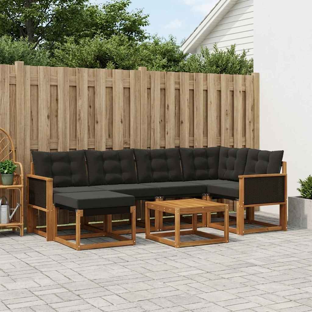 vidaXL Conjunto de sofás de exterior 7 uds. Natural y negro
