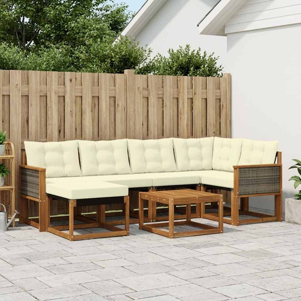 vidaXL Conjunto de sofás de exterior 7 uds. Natural y Crema