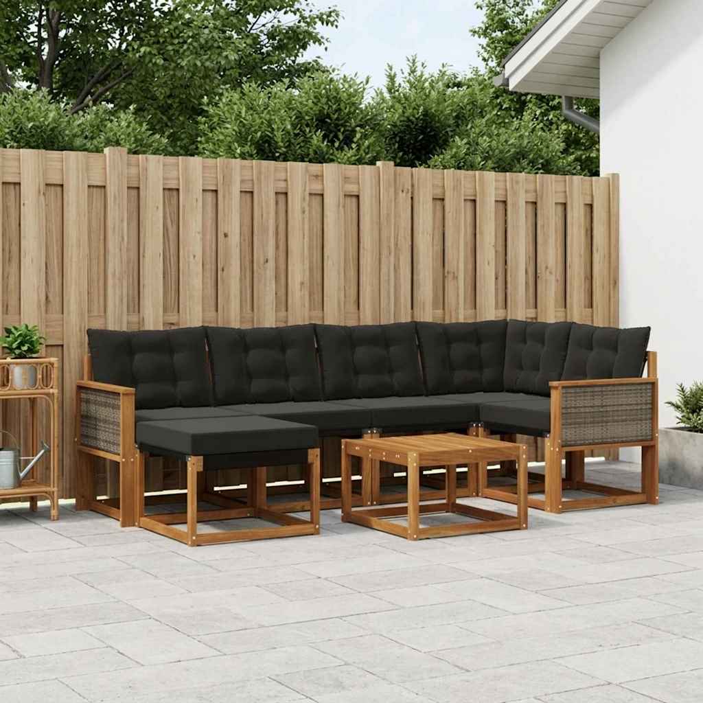 vidaXL Conjunto de sofás de exterior 7 uds. Natural y negro