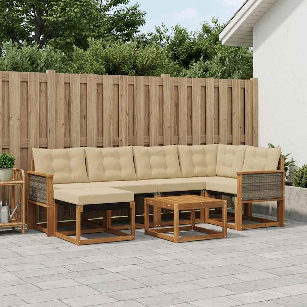 vidaXL Conjunto de sofás de exterior 7 uds. Natural y Beige