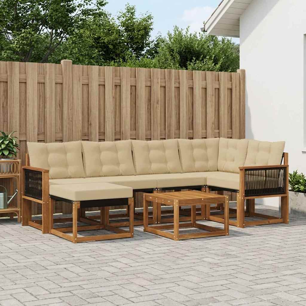 vidaXL Conjunto de sofás de exterior 7 uds. Natural y Beige