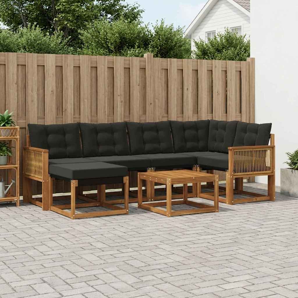 vidaXL Conjunto de sofás de exterior 7 uds. Natural y negro