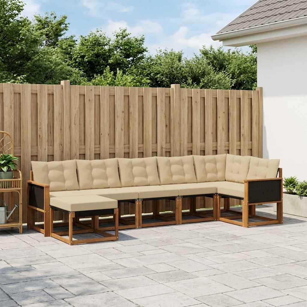 vidaXL Conjunto de sofás de exterior 7 uds. Natural y Beige