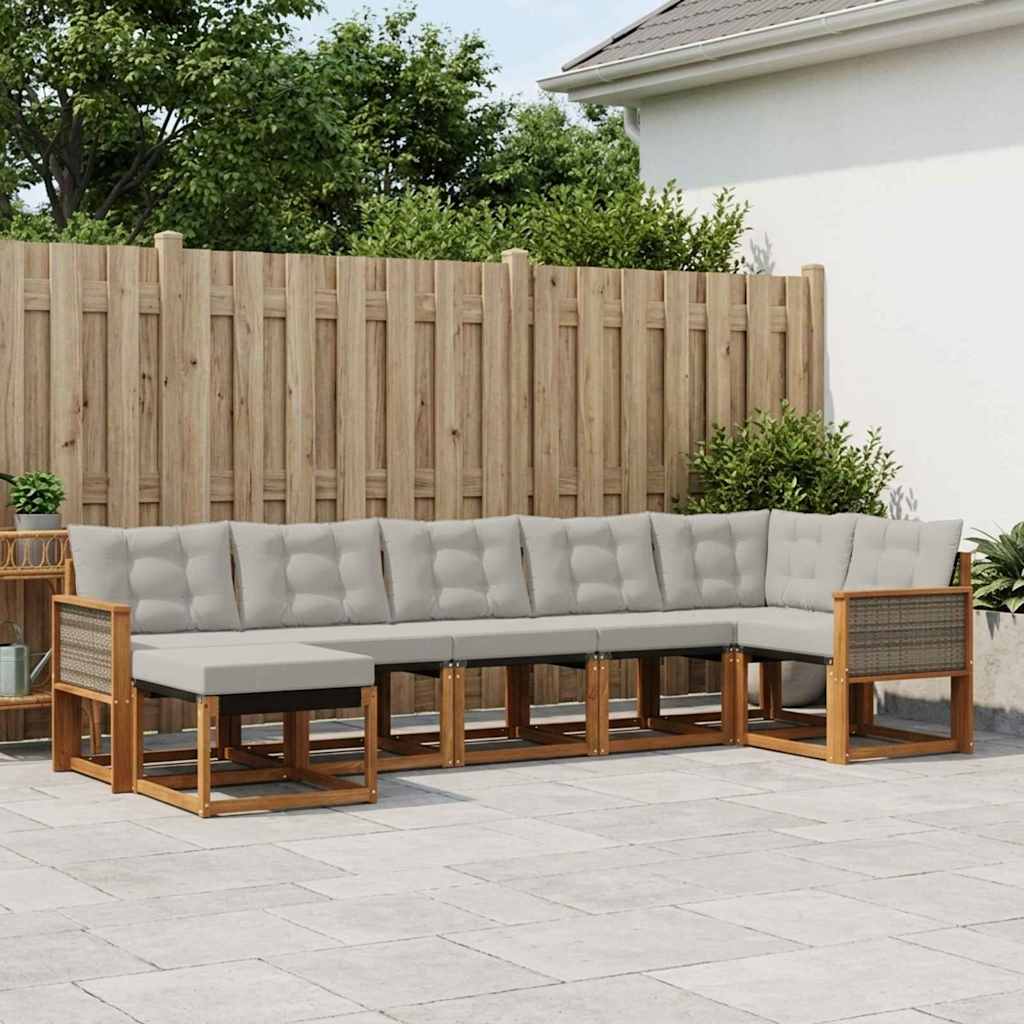 vidaXL Conjunto de sofás de exterior 7 uds. Natural y Gris Claro