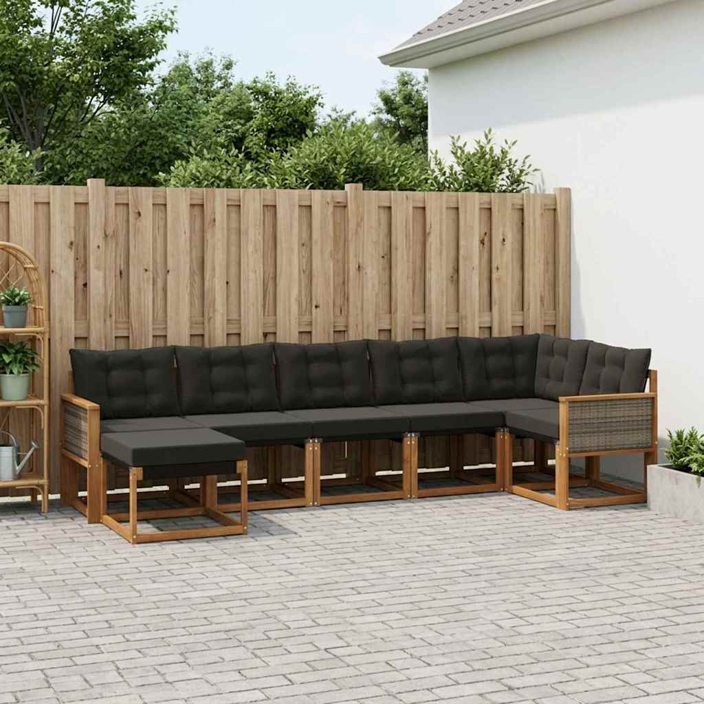 vidaXL Conjunto de sofás de exterior 7 uds. Natural y negro
