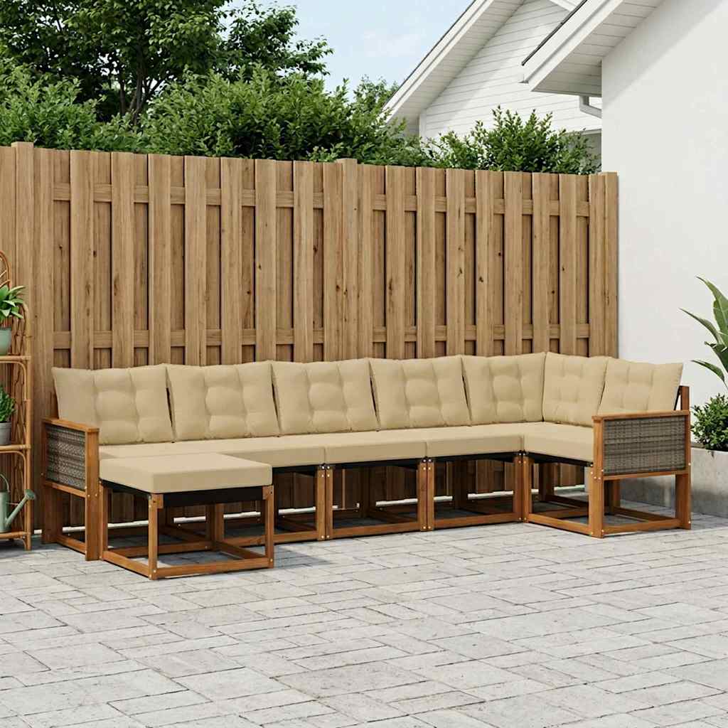 vidaXL Conjunto de sofás de exterior 7 uds. Natural y Beige