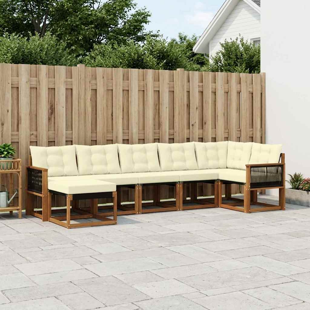 vidaXL Conjunto de sofás de exterior 7 uds. Natural y Crema