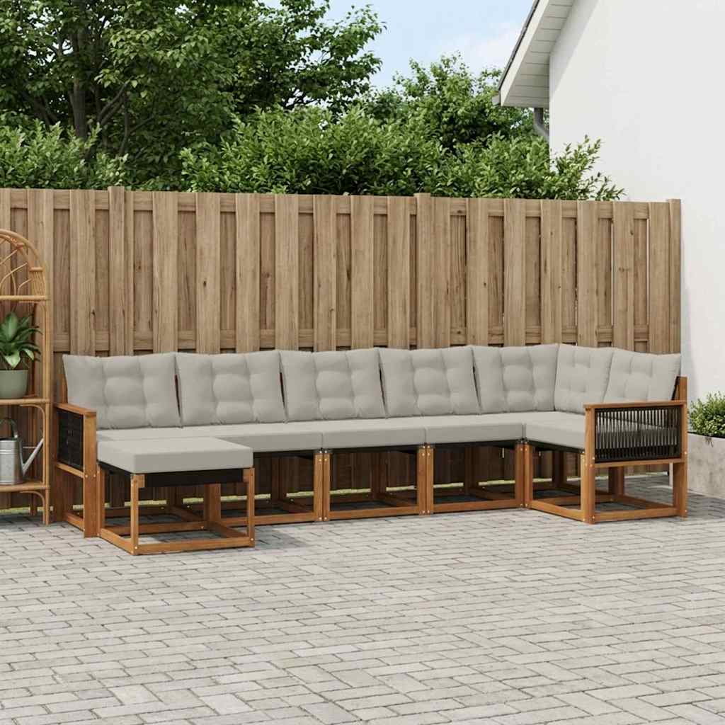 vidaXL Conjunto de sofás de exterior 7 uds. Natural y Gris Claro