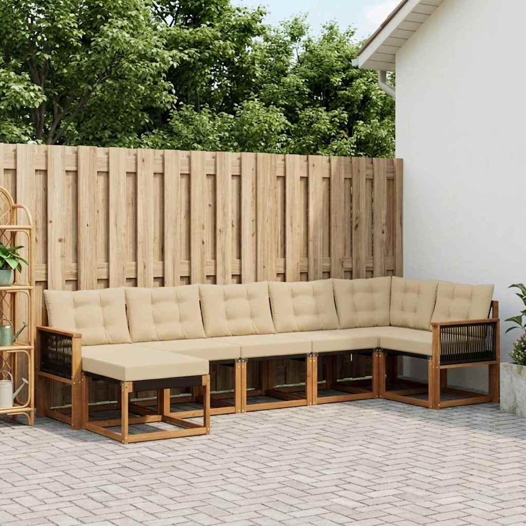 vidaXL Conjunto de sofás de exterior 7 uds. Natural y Beige