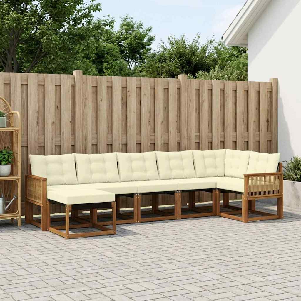 vidaXL Conjunto de sofás de exterior 7 uds. Natural y Crema