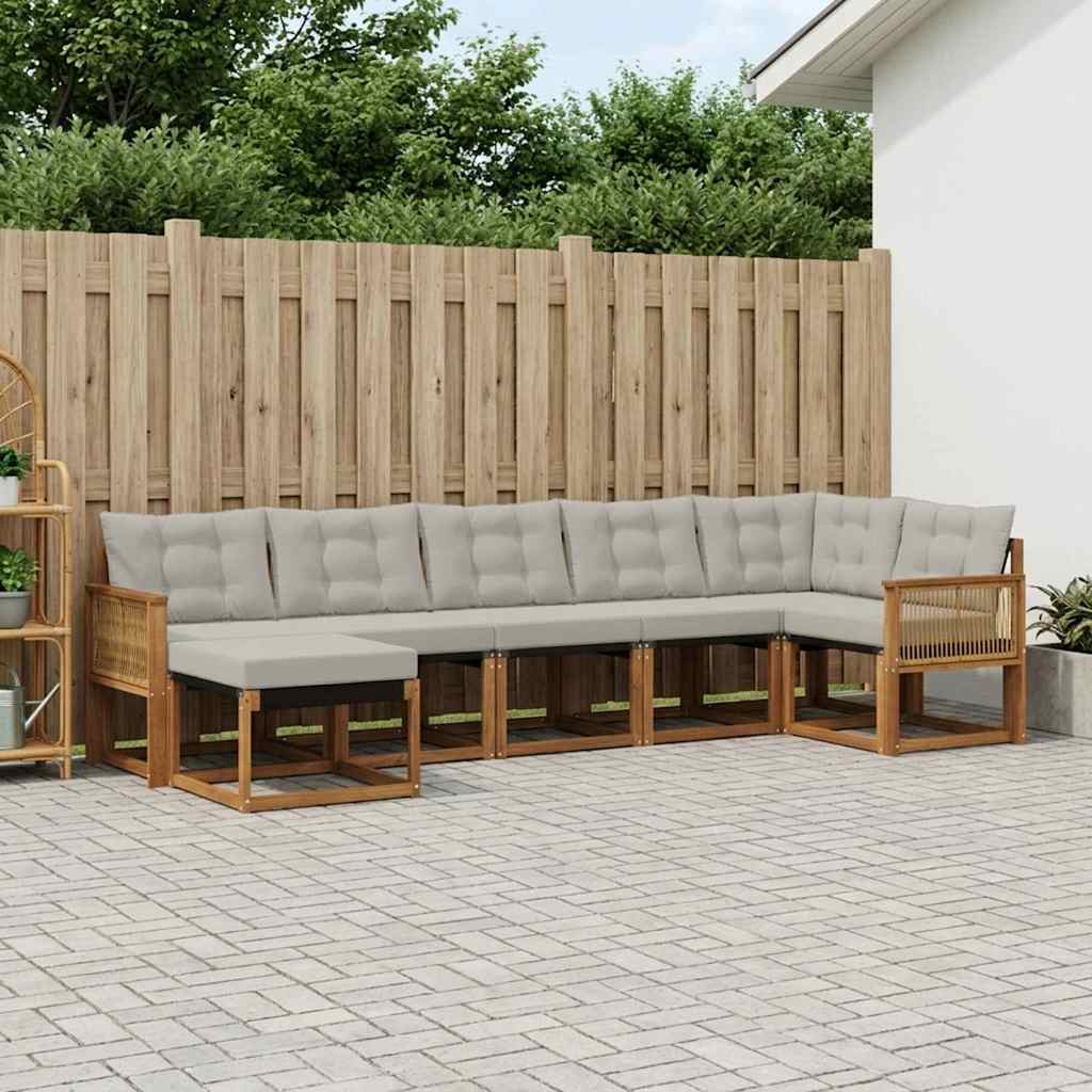 vidaXL Conjunto de sofás de exterior 7 uds. Natural y Gris Claro
