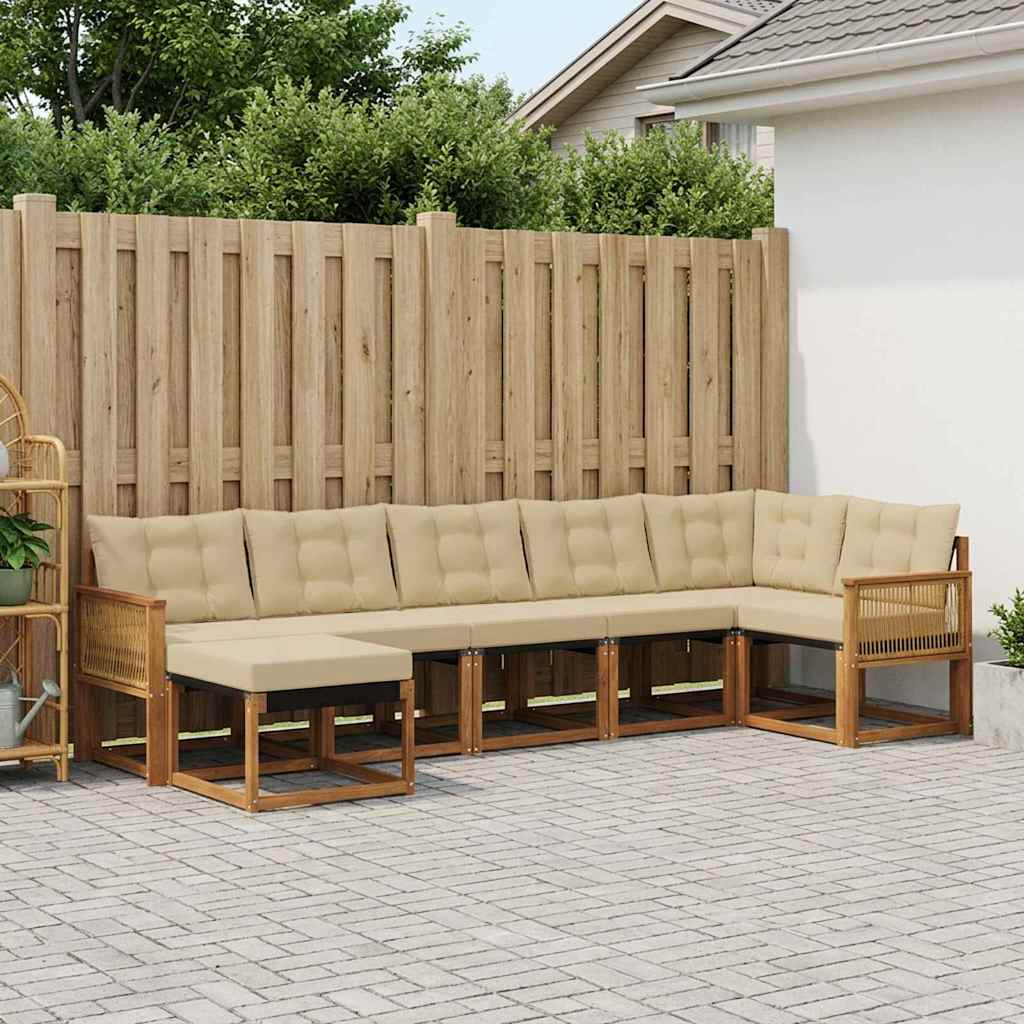 vidaXL Conjunto de sofás de exterior 7 uds. Natural y Beige
