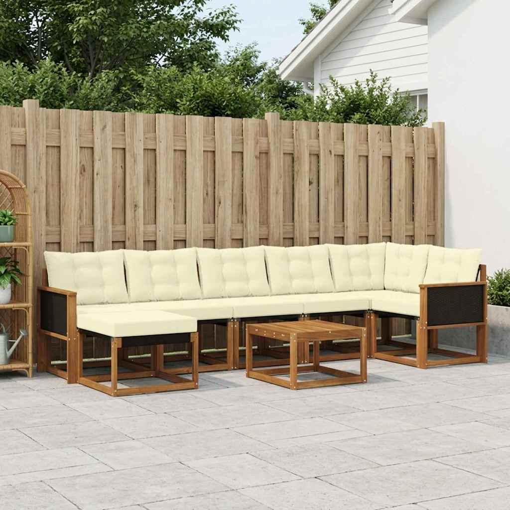 vidaXL Conjunto de sofás de exterior 8 uds. Natural y Crema