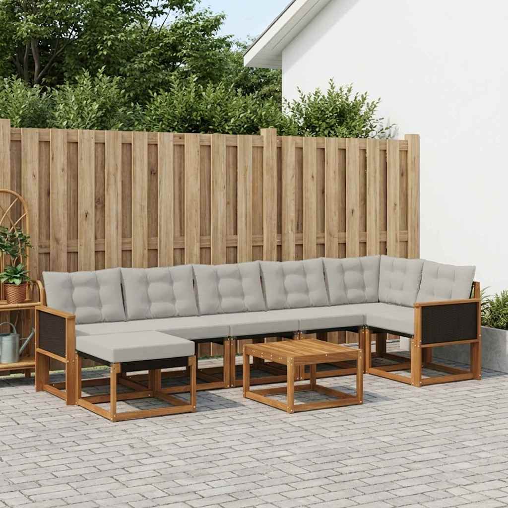 vidaXL Conjunto de sofás de exterior 8 uds. Natural y Gris Claro