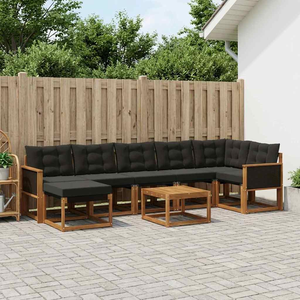 vidaXL Conjunto de sofás de exterior 8 uds. Natural y negro