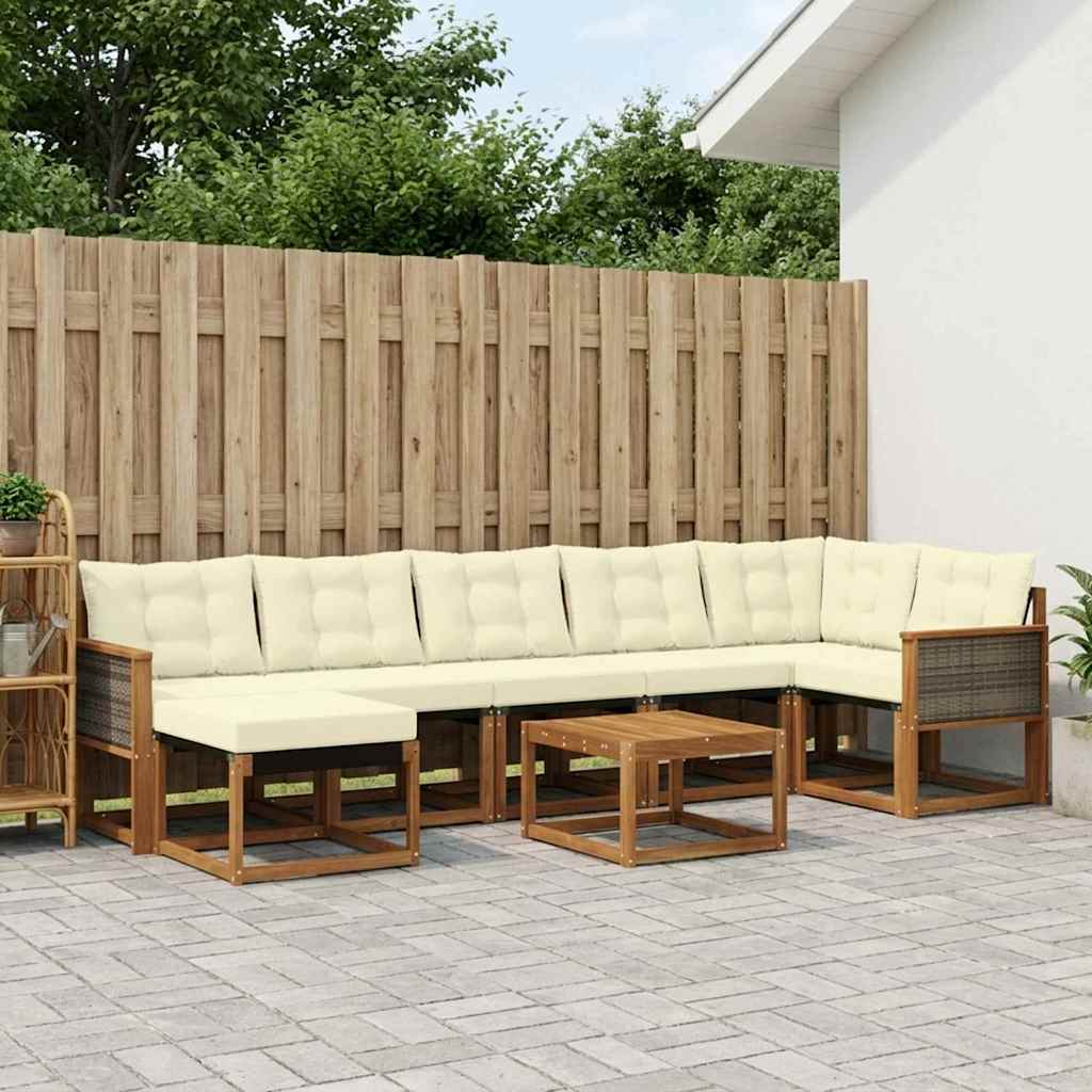 vidaXL Conjunto de sofás de exterior 8 uds. Natural y Crema
