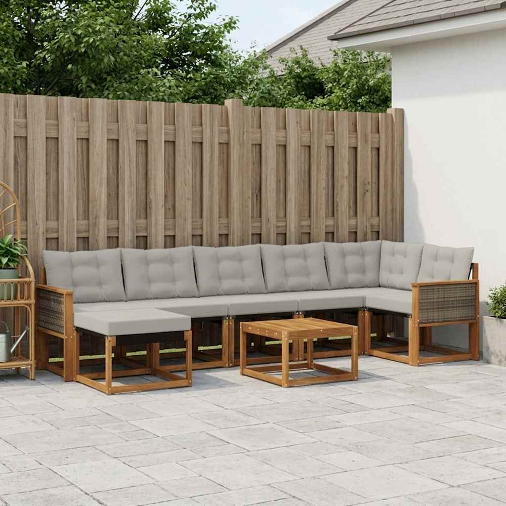 vidaXL Conjunto de sofás de exterior 8 uds. Natural y Gris Claro