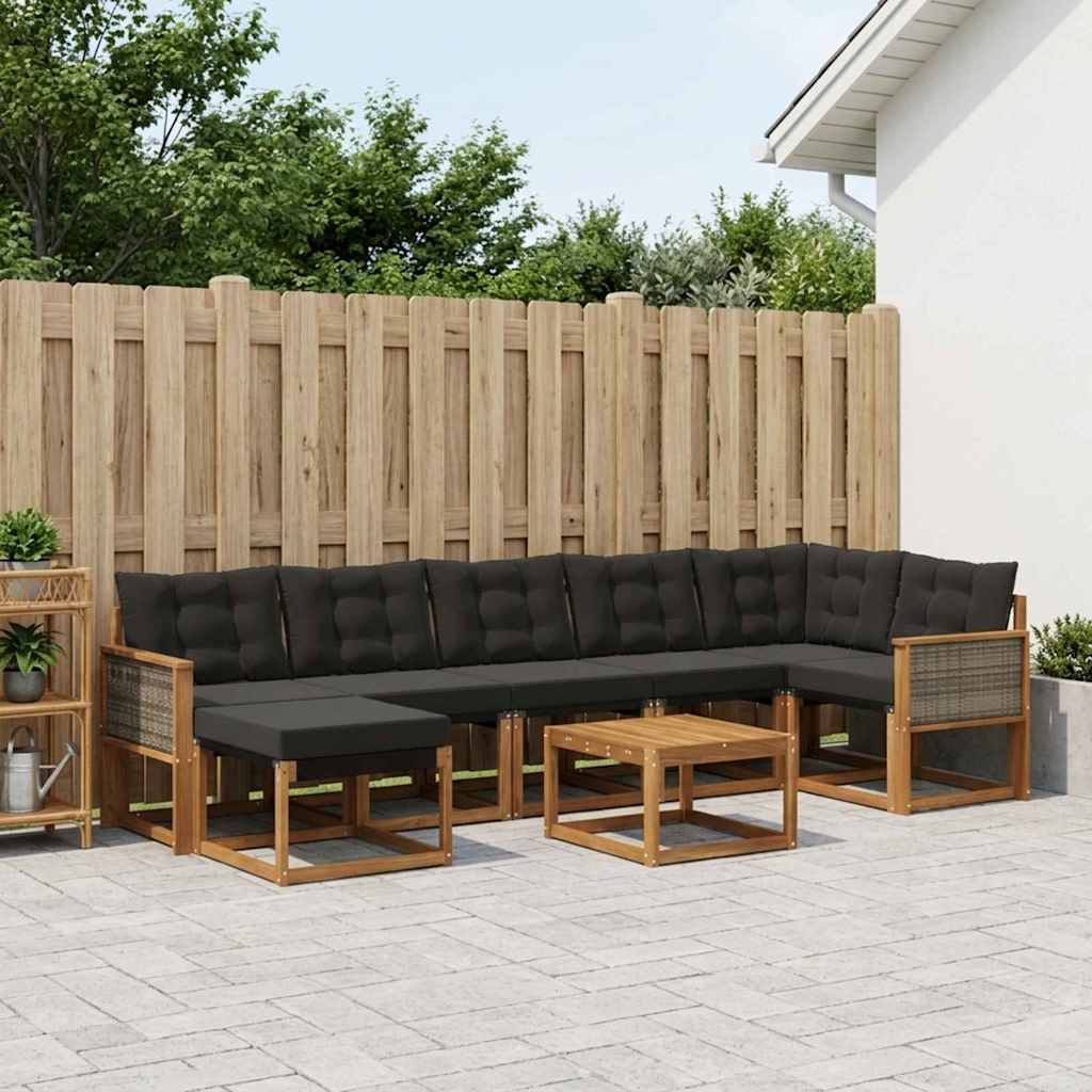 vidaXL Conjunto de sofás de exterior 8 uds. Natural y negro