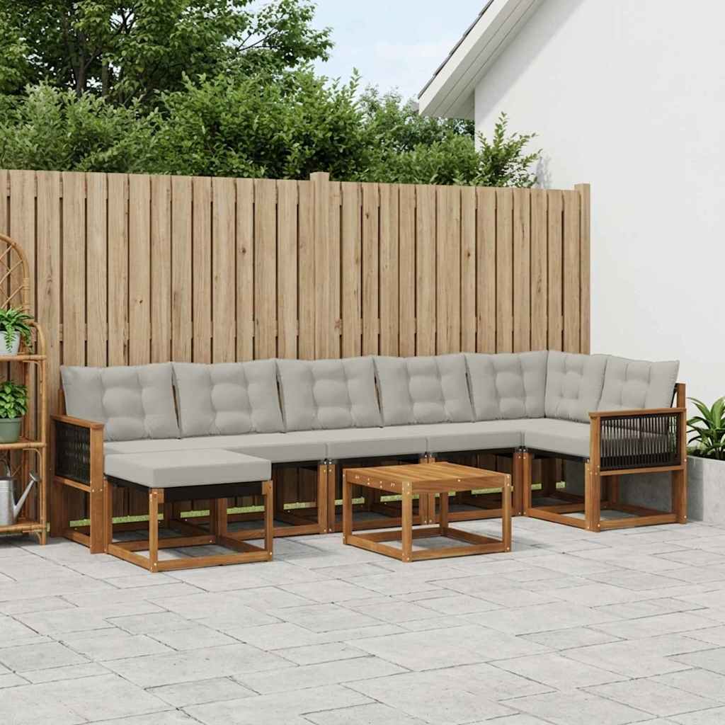 vidaXL Conjunto de sofás de exterior 8 uds. Natural y Gris Claro