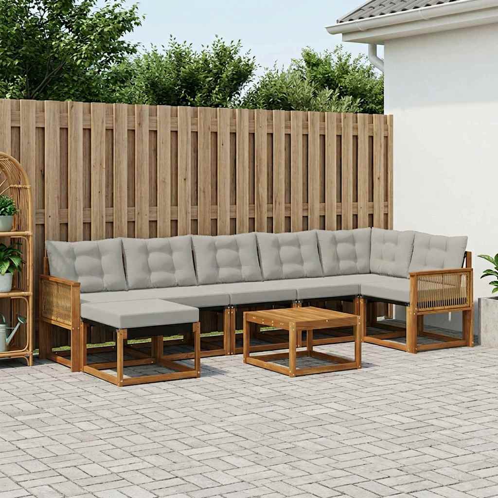 vidaXL Conjunto de sofás de exterior 8 uds. Natural y Gris Claro