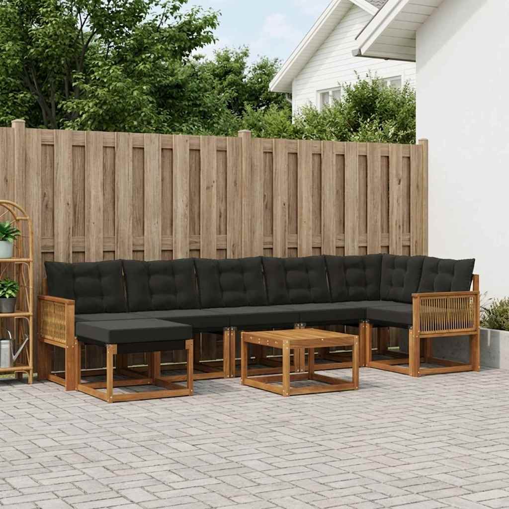vidaXL Conjunto de sofás de exterior 8 uds. Natural y negro