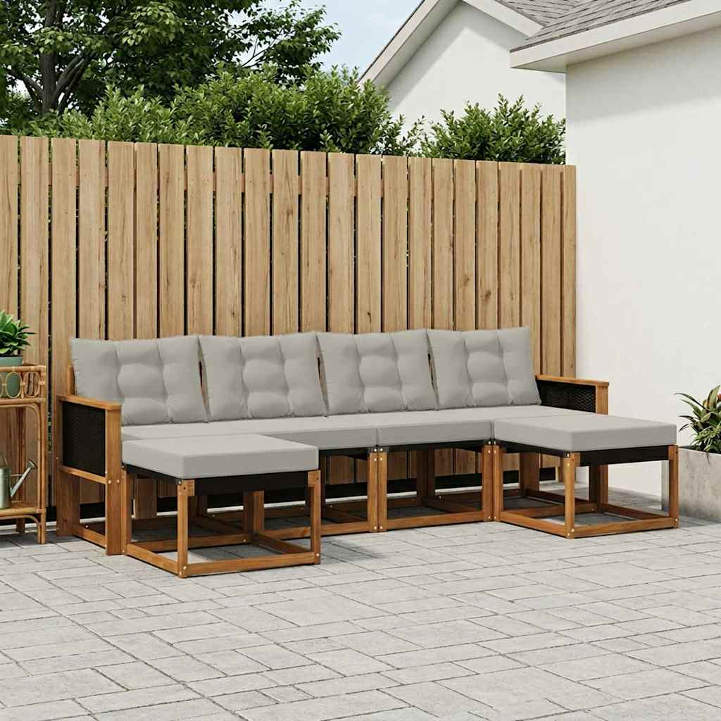 vidaXL Conjunto de sofás de exterior 6 uds. Natural y Gris Claro