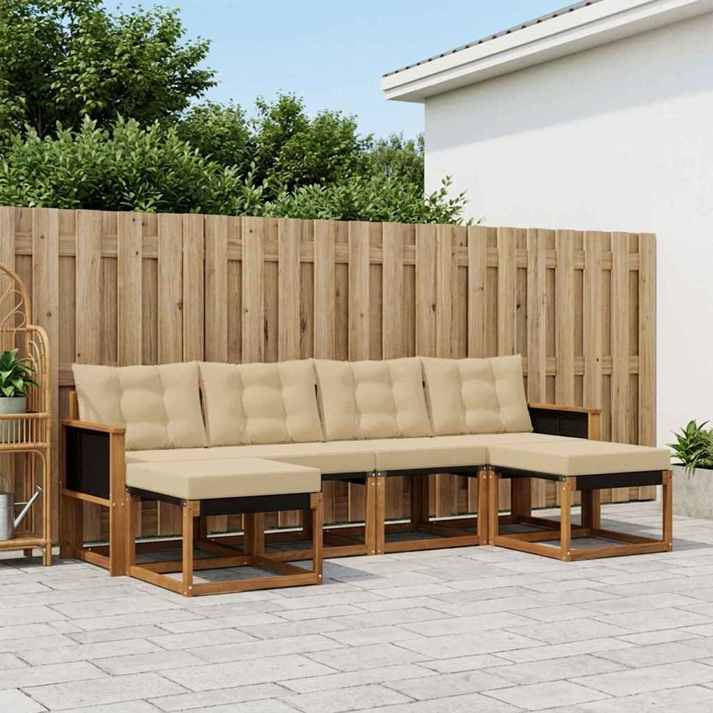 vidaXL Conjunto de sofás de exterior 6 uds. Natural y Beige
