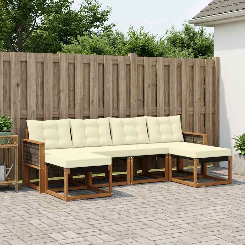 vidaXL Conjunto de sofás de exterior 6 uds. Natural y Crema