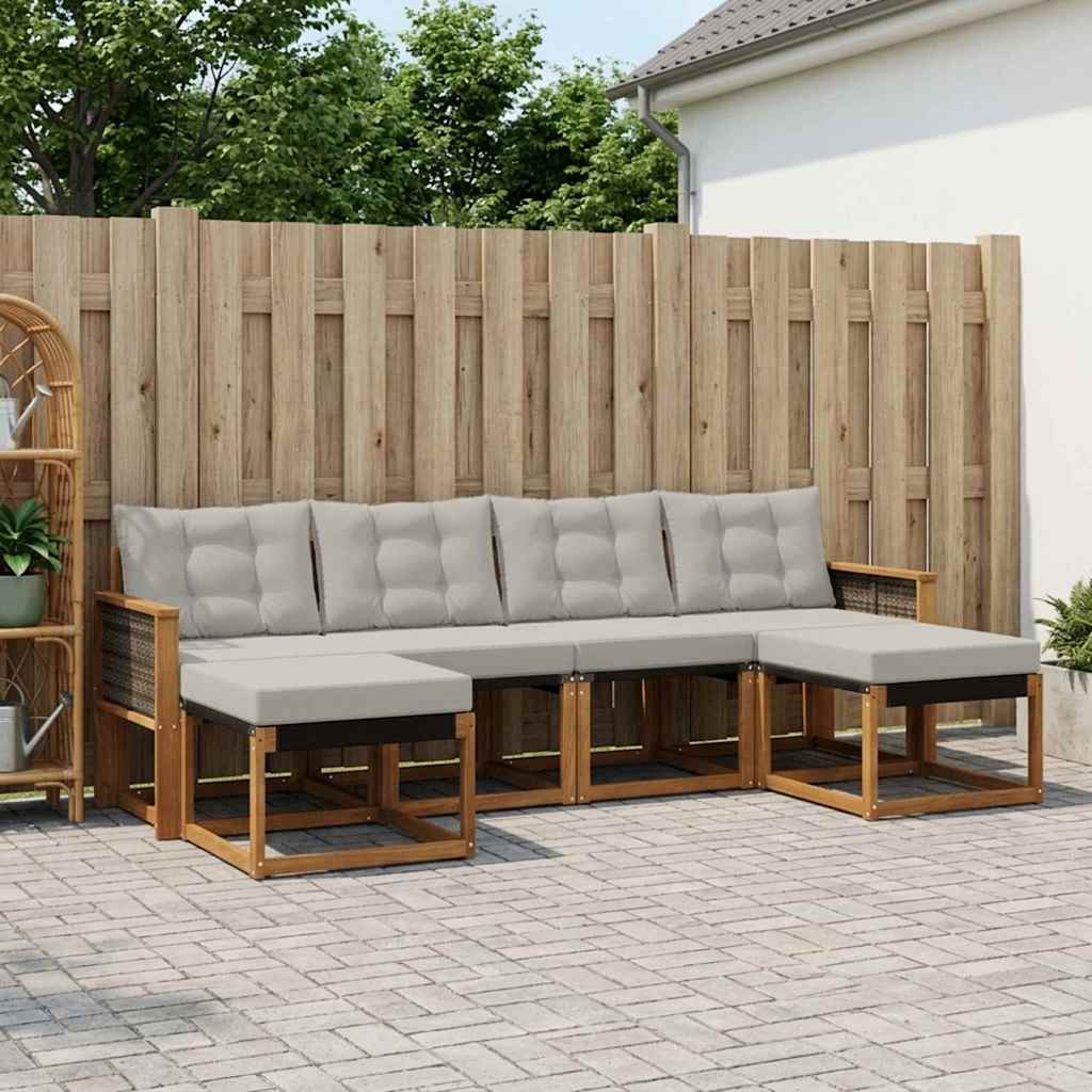vidaXL Conjunto de sofás de exterior 6 uds. Natural y Gris Claro