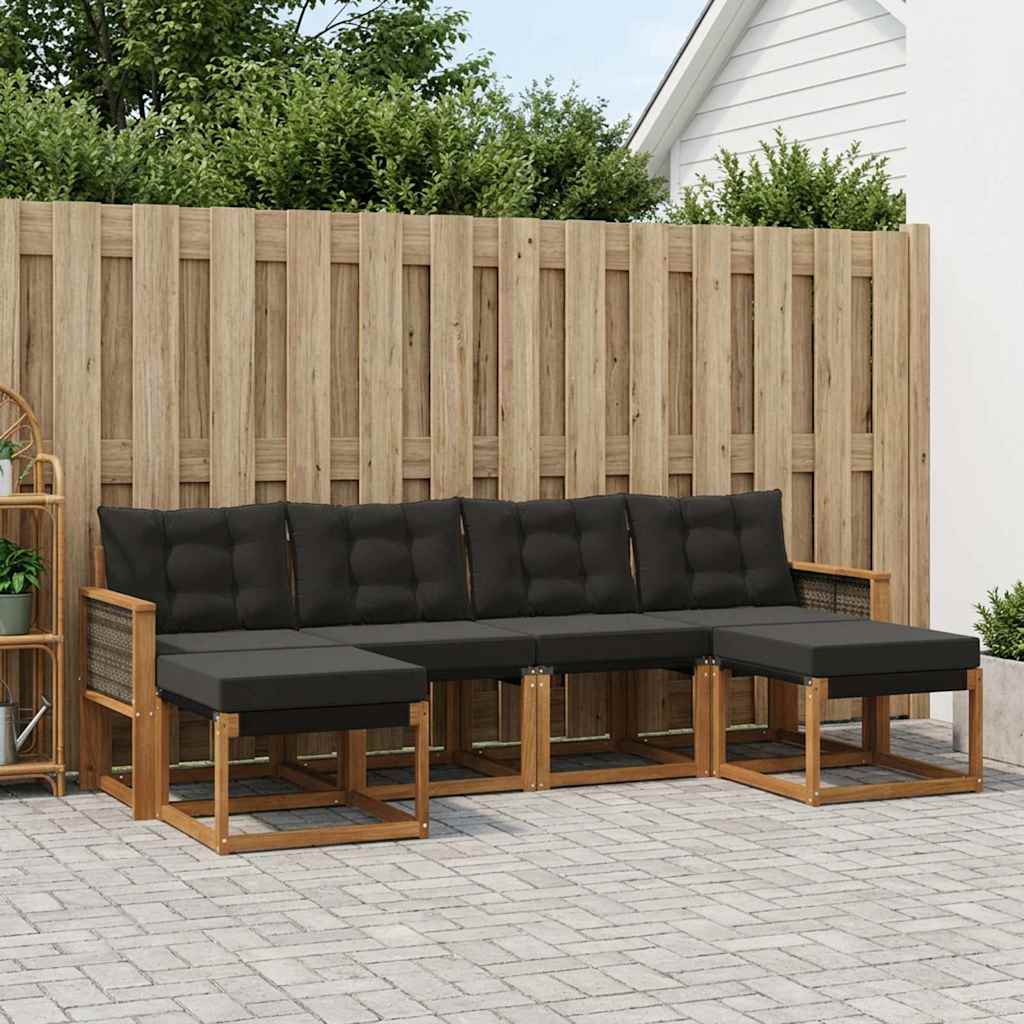 vidaXL Conjunto de sofás de exterior 6 uds. Natural y negro