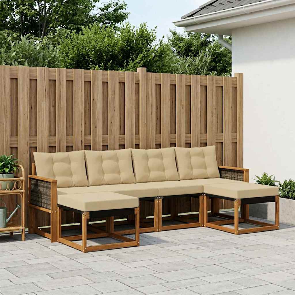 vidaXL Conjunto de sofás de exterior 6 uds. Natural y Beige