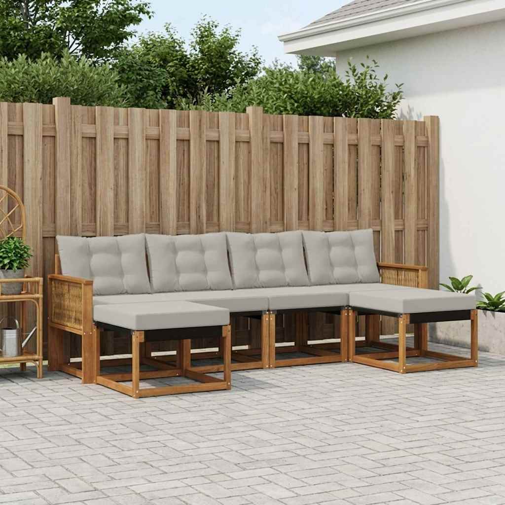 vidaXL Conjunto de sofás de exterior 6 uds. Natural y Gris Claro