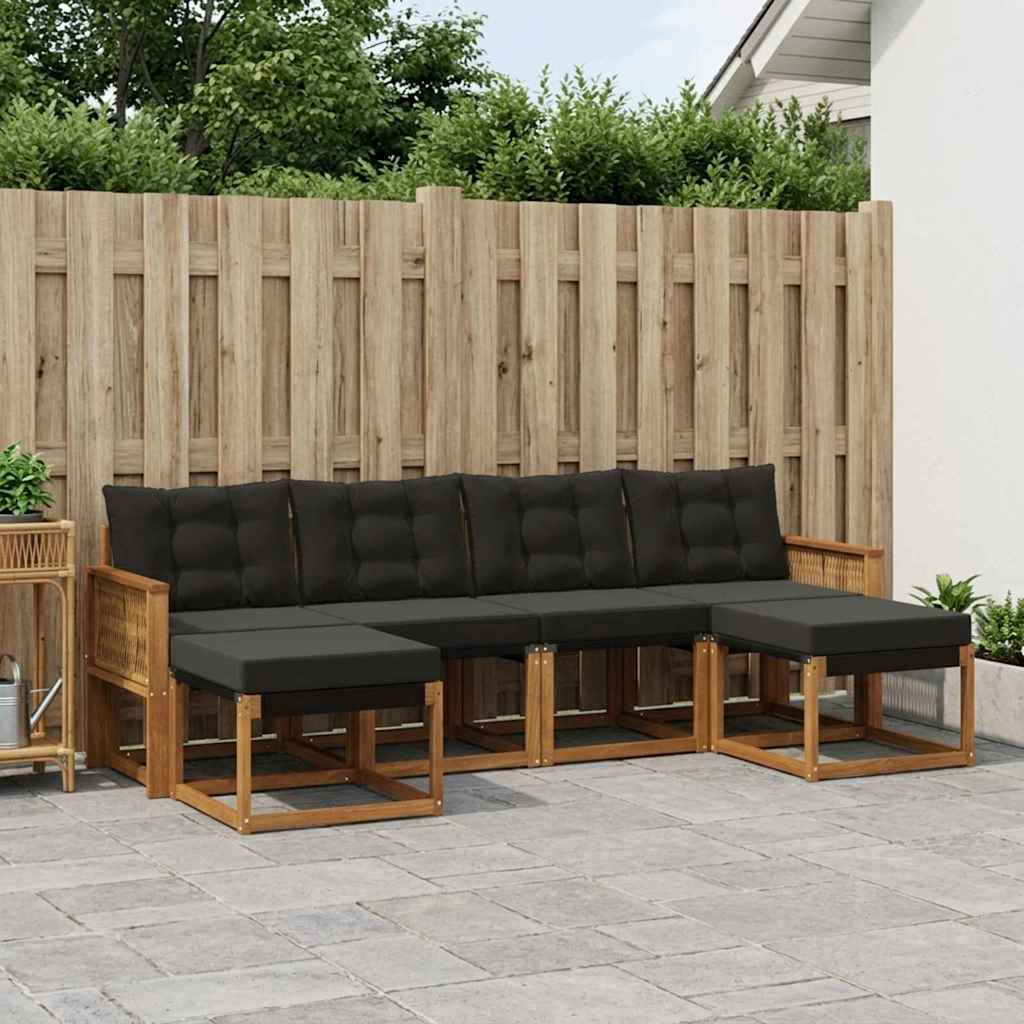 vidaXL Conjunto de sofás de exterior 6 uds. Natural y negro