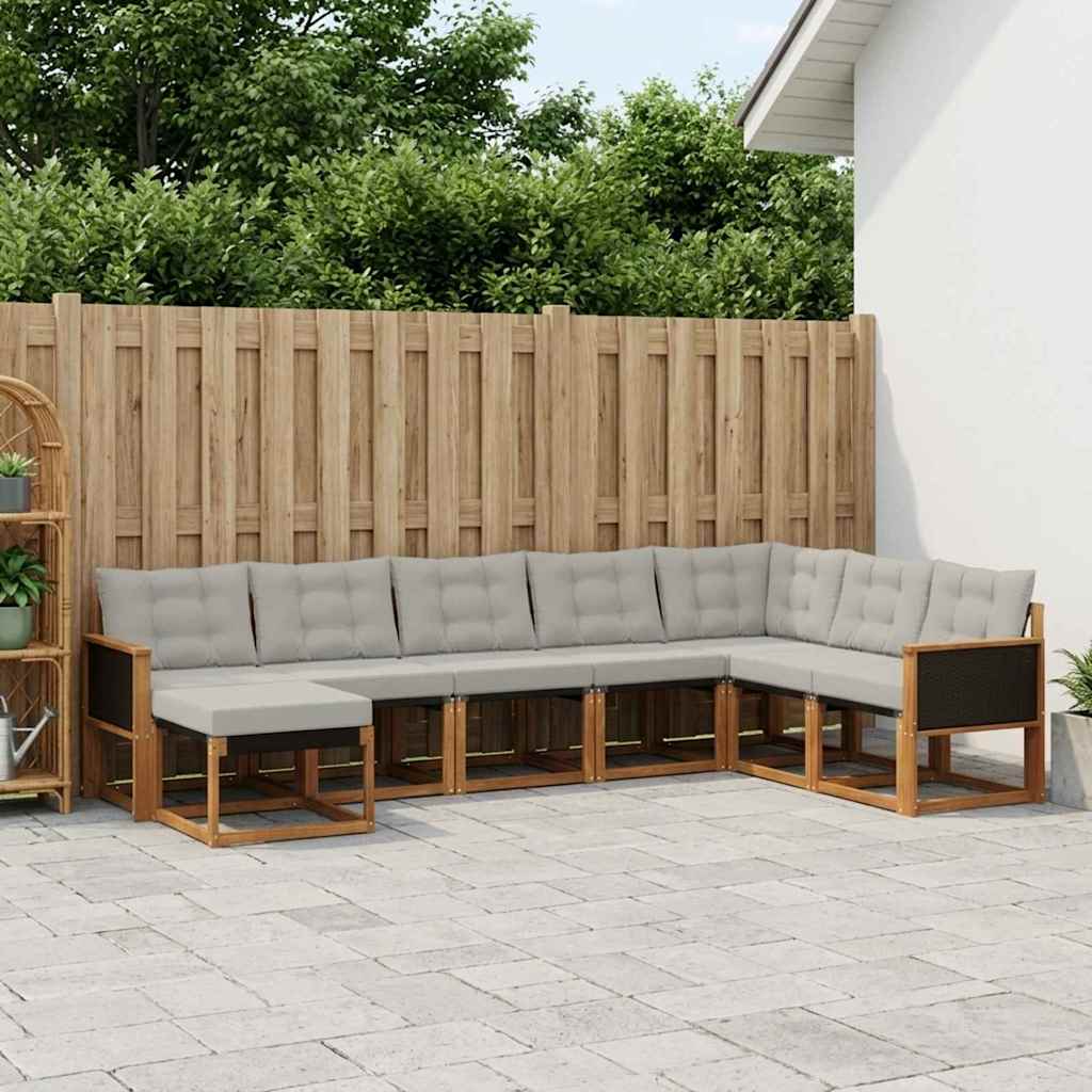 vidaXL Conjunto de sofás de exterior 8 uds. Natural y Gris Claro