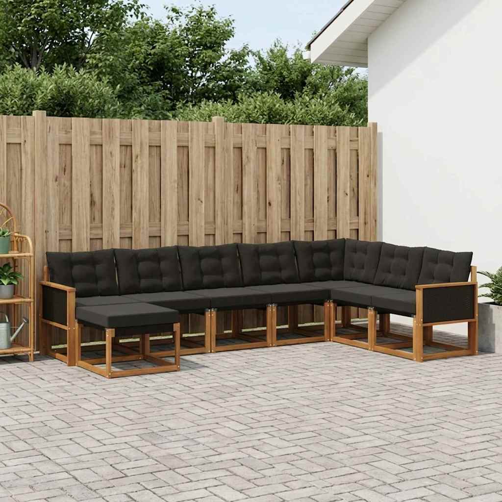 vidaXL Conjunto de sofás de exterior 8 uds. Natural y negro