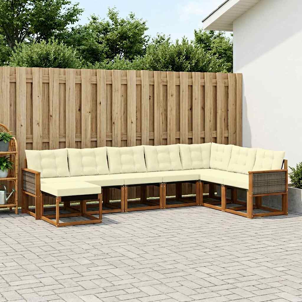 vidaXL Conjunto de sofás de exterior 8 uds. Natural y Crema