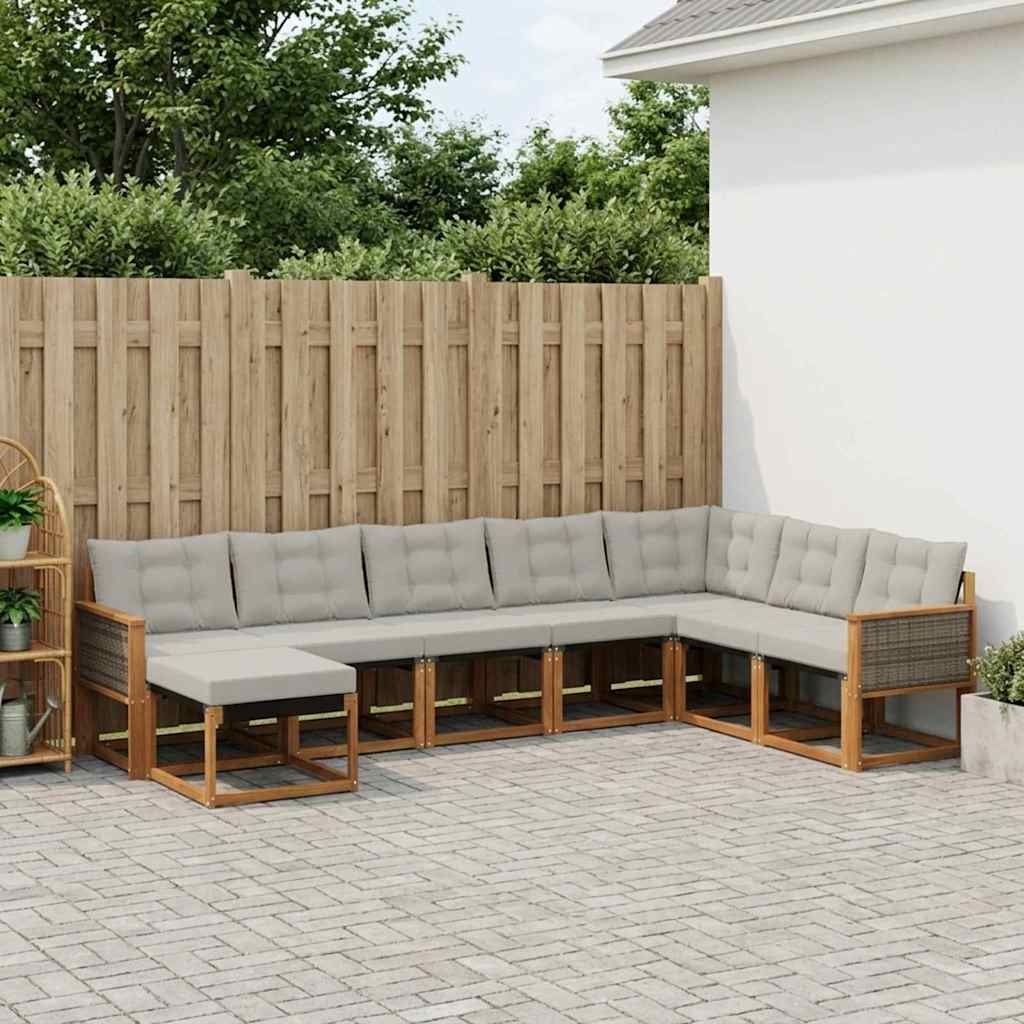vidaXL Conjunto de sofás de exterior 8 uds. Natural y Gris Claro