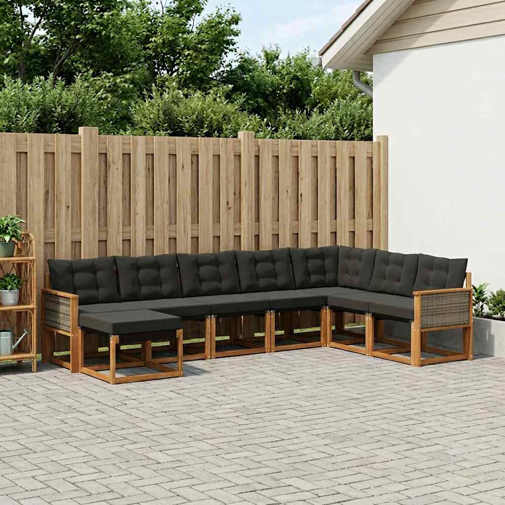 vidaXL Conjunto de sofás de exterior 8 uds. Natural y negro