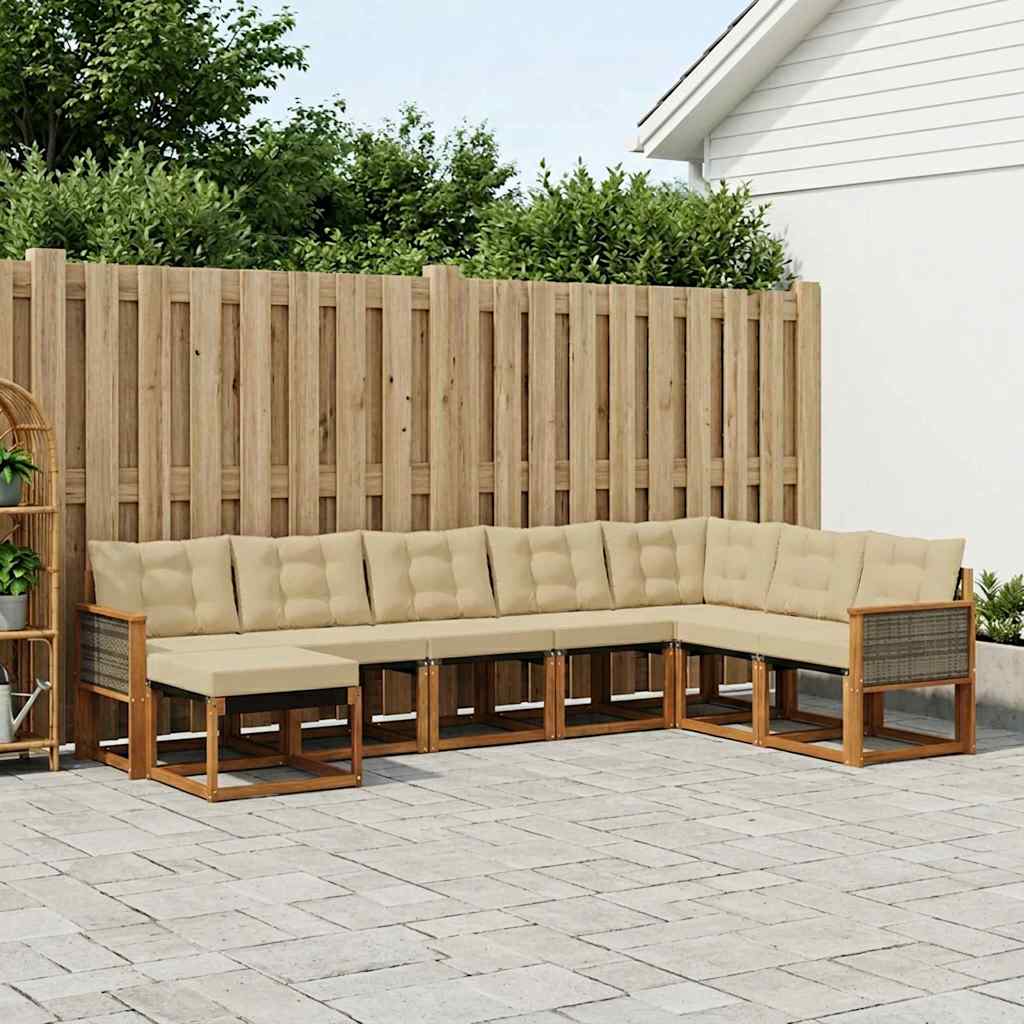 vidaXL Conjunto de sofás de exterior 8 uds. Natural y Beige