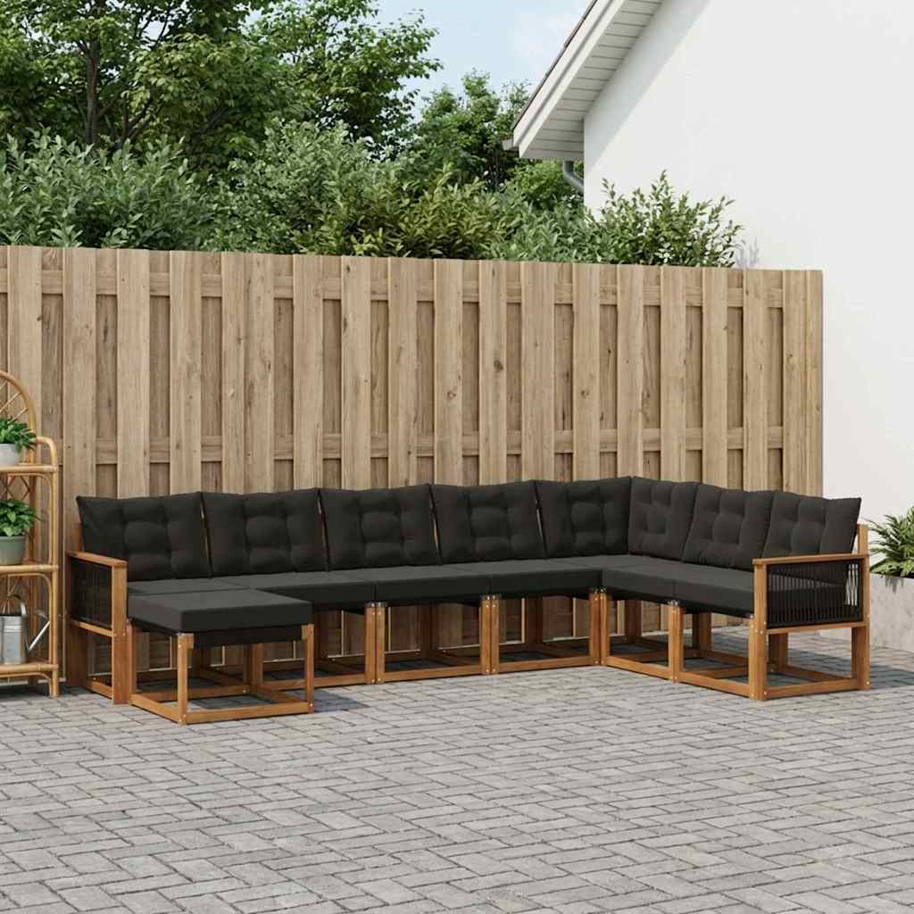 vidaXL Conjunto de sofás de exterior 8 uds. Natural y negro