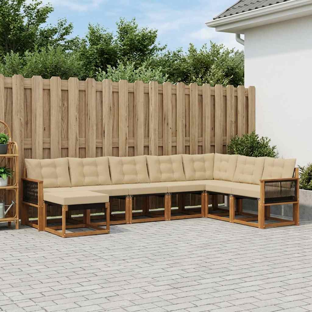 vidaXL Conjunto de sofás de exterior 8 uds. Natural y Beige