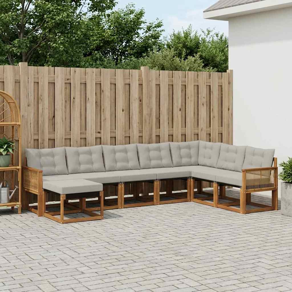 vidaXL Conjunto de sofás de exterior 8 uds. Natural y Gris Claro